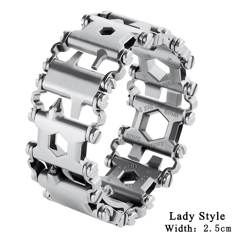 Lady Silver 29 в 1 протекторные многофункциональные браслеты 304 нержавеющая сталь ходунки носимые инструменты панк наружные отвертки браслеты открывалка наборы - Окраска металла: Lady Silver