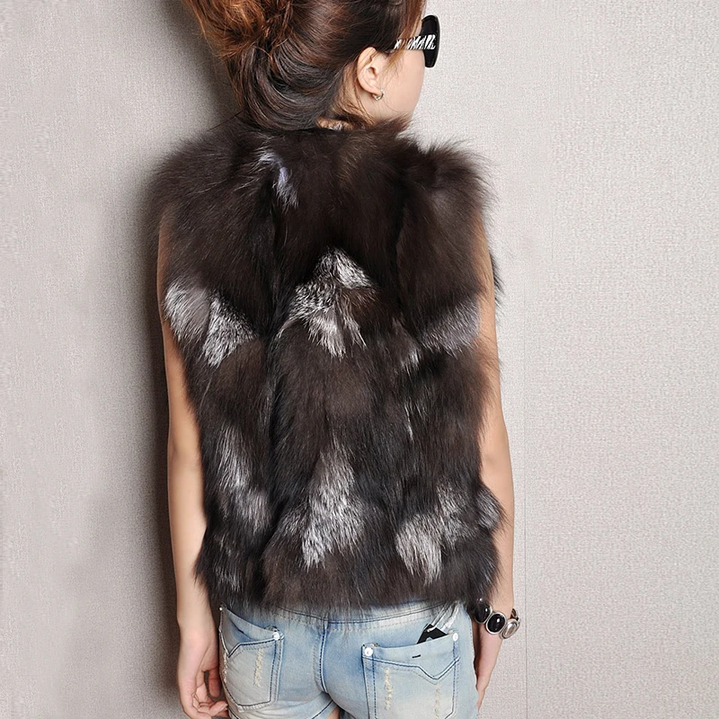 Hot 100% Real Silver Fox Fur Vest Natural Waistcoat BE1550 Free Shipping | Женская одежда