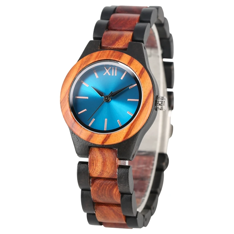 blue dial Модные деревянные часы с сапфировым синим лицом ручной работы, полностью деревянный ремешок, кварцевые часы, женские часы, женские нарядные часы, Reloj Mujer - Цвет: blue dial