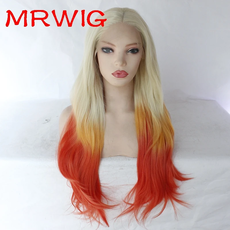 Парик MRWIG Blonde613 #/желтый/красный длинные волнистые синтетические волосы на