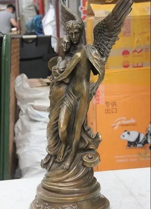 Западное арт деко бронзовая телесная Белль женщина ангел мальчик крыло