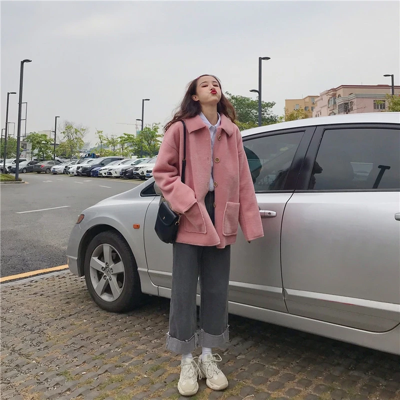Зимняя Куртка Harajuku укороченная Корейская уличная твидовая Вельветовая куртка