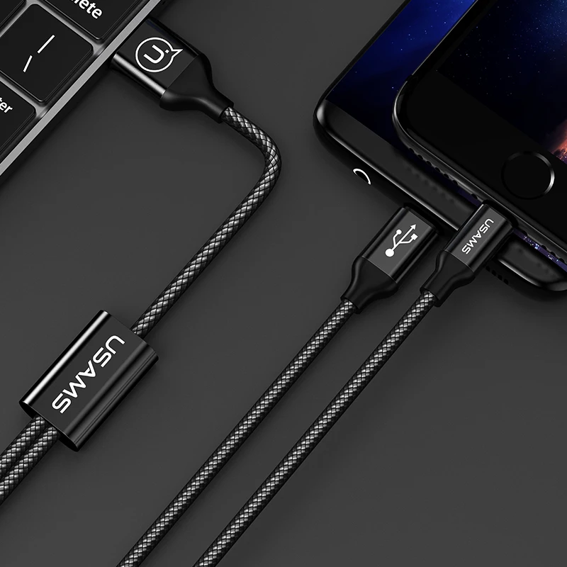 USAMS 3 в 1 USB кабель type C Micro usb зарядный для iPhone 8 X XR XS samsung Xiaomi Мобильный передачи