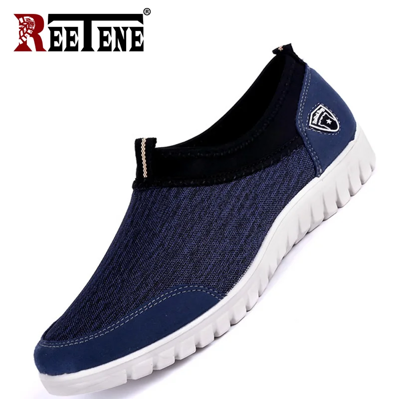 BlueA102 REETENE/Повседневная Мужская парусиновая обувь; сетчатая дышащая удобная мужская обувь; лоферы; мягкие слипоны; кроссовки; Мужская обувь; большие размеры 38-48 - Цвет: BlueA102