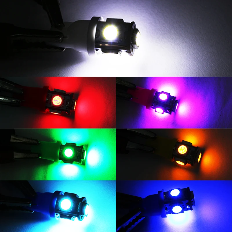 50X светодиодный 10 W5W Светодиодная лампа 5 SMD светодиодные лампы белого синего