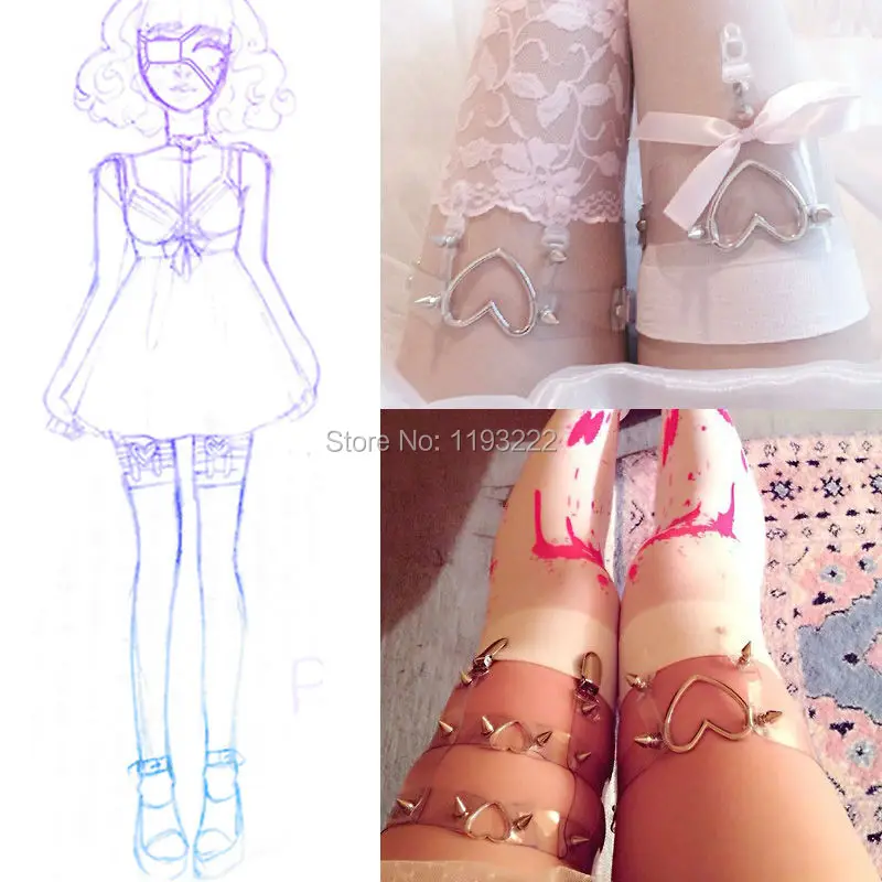 Подвязки ручной работы в стиле панк рок|heart leg garter|studded garterleg garter |