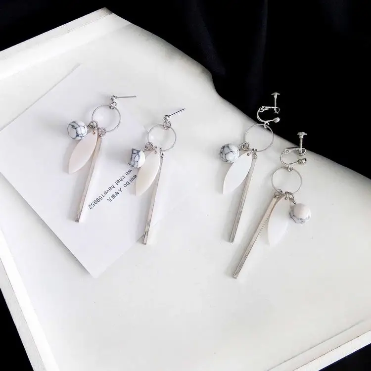 

Geometric restoring ancient ways ring superposition of natural shell and stone earrings stud earrings ear female birthday gift