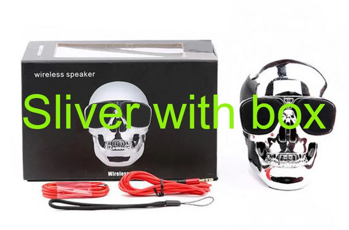 Sliver with box AeroSkull Bluetooth динамик Беспроводные Солнцезащитные очки Череп Форма динамик мобильный сабвуфер многоцелевой портативный динамик крутой - Цвет: Sliver with box