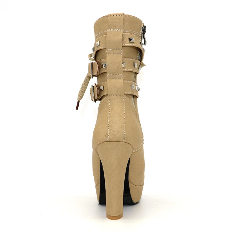 TAOFFEN/Женская обувь; женские ботинки; Средний теленок; зимняя обувь; плюш; молния; заклепки; Высокий каблук; Повседневная модная зимняя обувь; размеры 32-47
