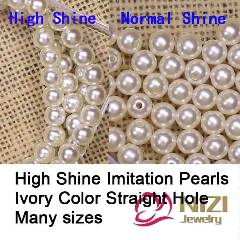 

Many Sizes Resin Beads For Jewelry Making Ivory Loose Imitation Round Shape Pearls With Straight Hole