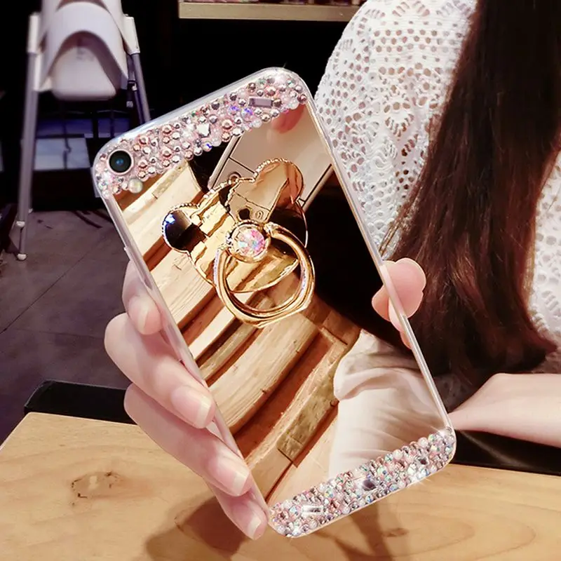 Зеркало кольцо coque case для huawei p8 lite 2017 p9 плюс P10 Lite Плюс Алмазный Блеск Bling Обложка