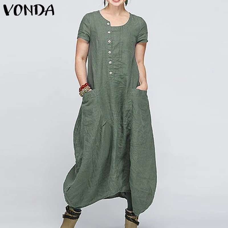 VONDA платье-рубашка женское летнее платье-туника в стиле кэжуал женское на пуговицах мешковатое Длинное Платье Макси платье с неровным подолом 5XL