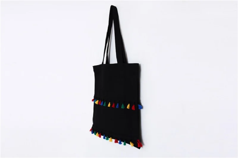 Cute Handbag Color Tassel Decorated Single Shoulder Portable Canvas Bags Student Environmental | Багаж и сумки