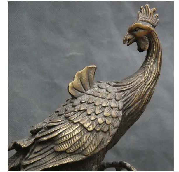 bronze Pure Copper Old Qing Ming Brass 10&quot Chinese FengShui Stand FengHuang Phoenix Bird Beast God Palace Statue |