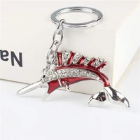 red shark fish pendant charm rhinestone crystal purse bag keyring key chain accessories wedding party holder keyfob gift