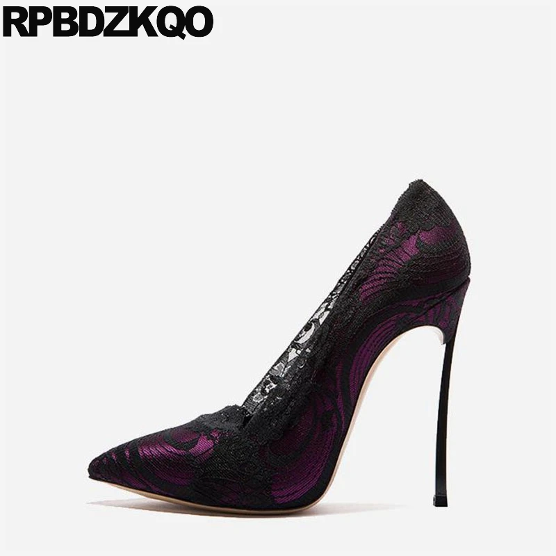 Scarpin высокие каблуки 11 43 12cm 5 дюймовый итальянский 10 42 шнурок насосы Белые Satin