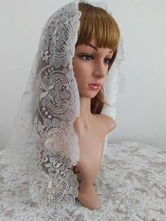 Белая кружевная вуаль для церкви испанская Мантилья с вышивкой|spanish lace mantilla|church