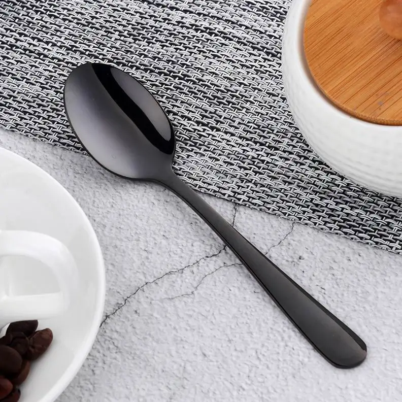 6 Black Spoons 6 шт./партия Роскошная золотая десертная ложка 9 цветов чайная ложка из нержавеющей стали кофейная ложка толстый набор столовых приборов мини-ложки - Цвет: 6 Black Spoons