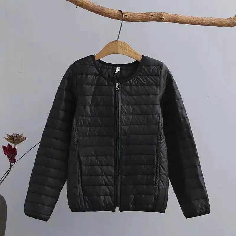 Однотонное тонкое базовое зимнее пальто женская парка с круглым вырезом