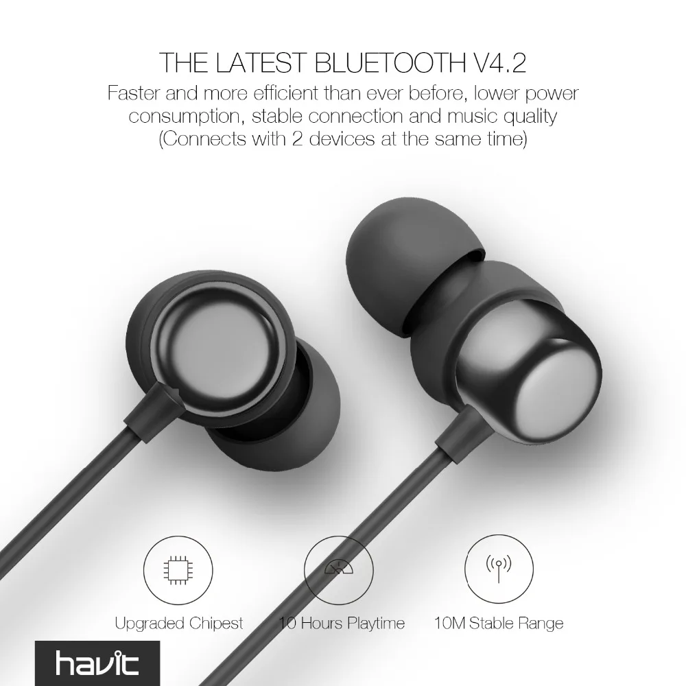 HAVIT Bluetooth наушники спортивные V4.2 IPX5 Sweatproof магнитные беруши беспроводные