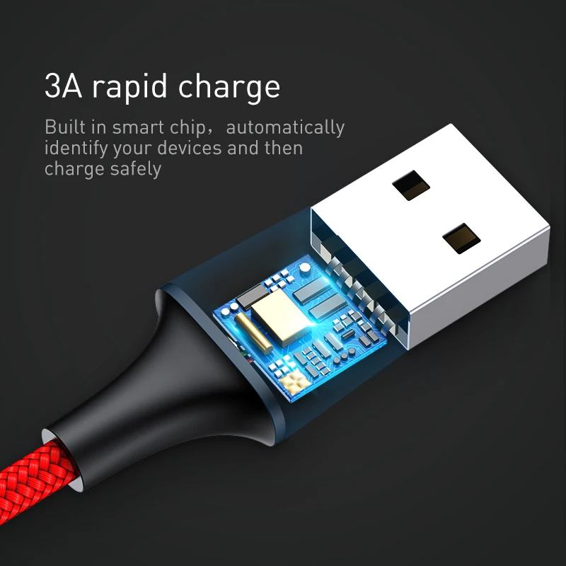 Baseus USB зарядное устройство Lighting + Micro Type C кабель для зарядки 2.4A универсальное