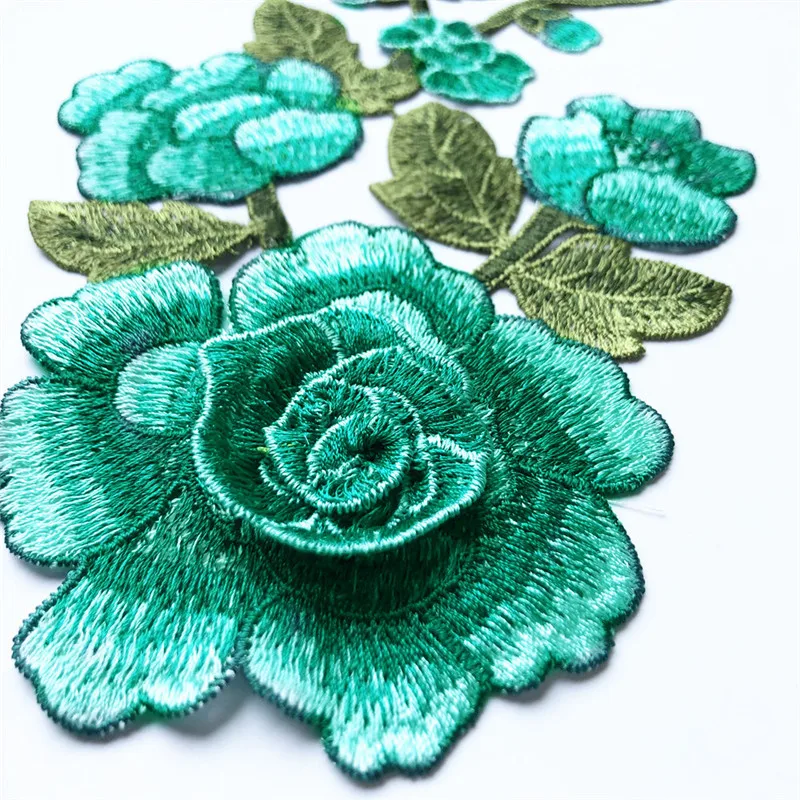 Вышитая нашивка для шитья 29 см розы цветы 3D темно зеленые пионы свадебные