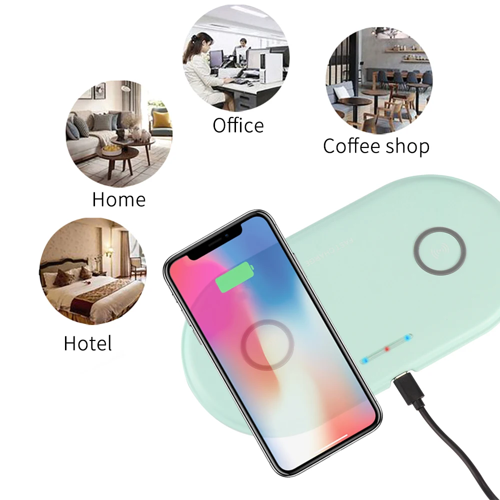 2 In 1 Dual QI Wireless Charger Fast Charging Pad Quick Charge For IPhone 8 10 X Samsung Galaxy S9 S8 S7 Edge Note8 Note9 | Мобильные