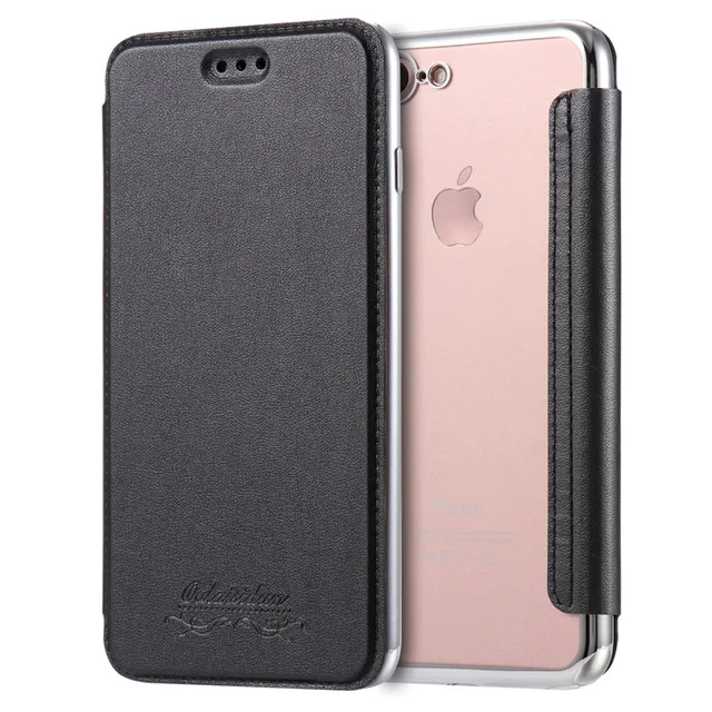 Black Кошелек Флип-книжка чехол для телефона из искусственной кожи для iPhone X XR XS Max 5 5S SE 6 6S 7 8 Plus прозрачный чехол-накладка - Цвет: Black
