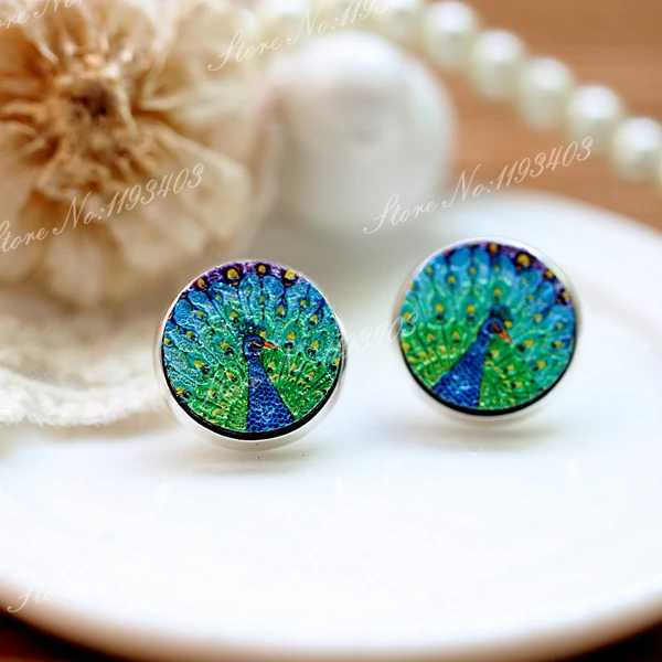 Уникальный 3D тисненый Павлин 16 мм круглый цветной рисунок дерево Кабошон DIY для