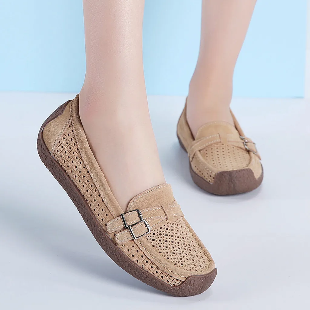 Женские Замшевые слипоны с квадратным носком тонкие туфли перфорацией мокасины