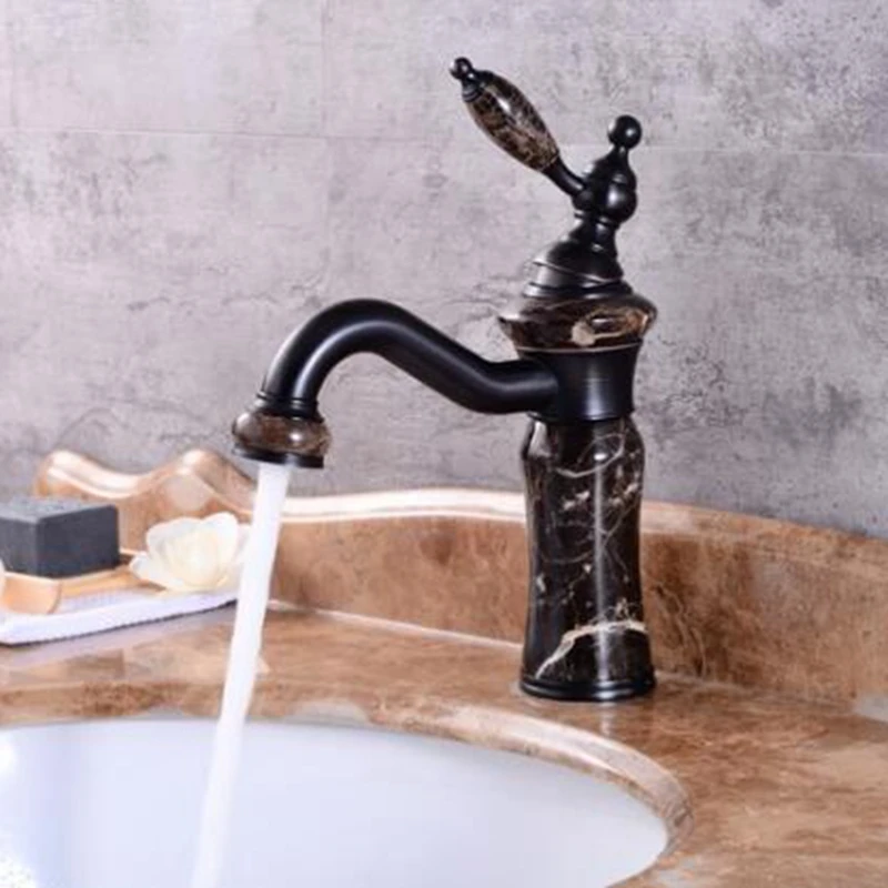 

Deck Mounted Waterfall Bathroom Sink Faucet Hot and Cold Water Crane Marble Jade Water Mixer Antique Bronze ML91