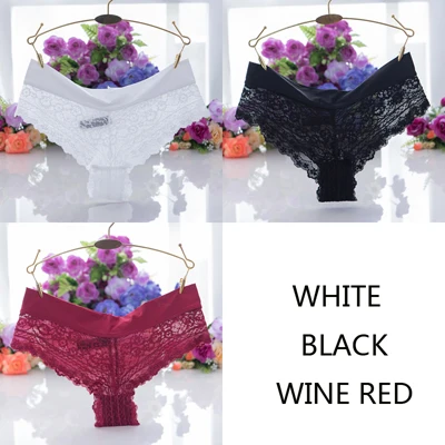 Whiteblackwinered JERRINUT 3 шт. сексуальное нижнее белье женские стринги кружевные трусики низкая талия Бесшовные трусики стринги Femme хлопковые трусики - Цвет: Whiteblackwinered