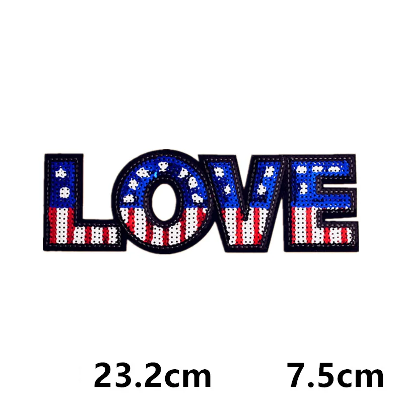 Большие размеры блестки LOVE PARIS тканевые патчи вышитые термоклейкие для одежды
