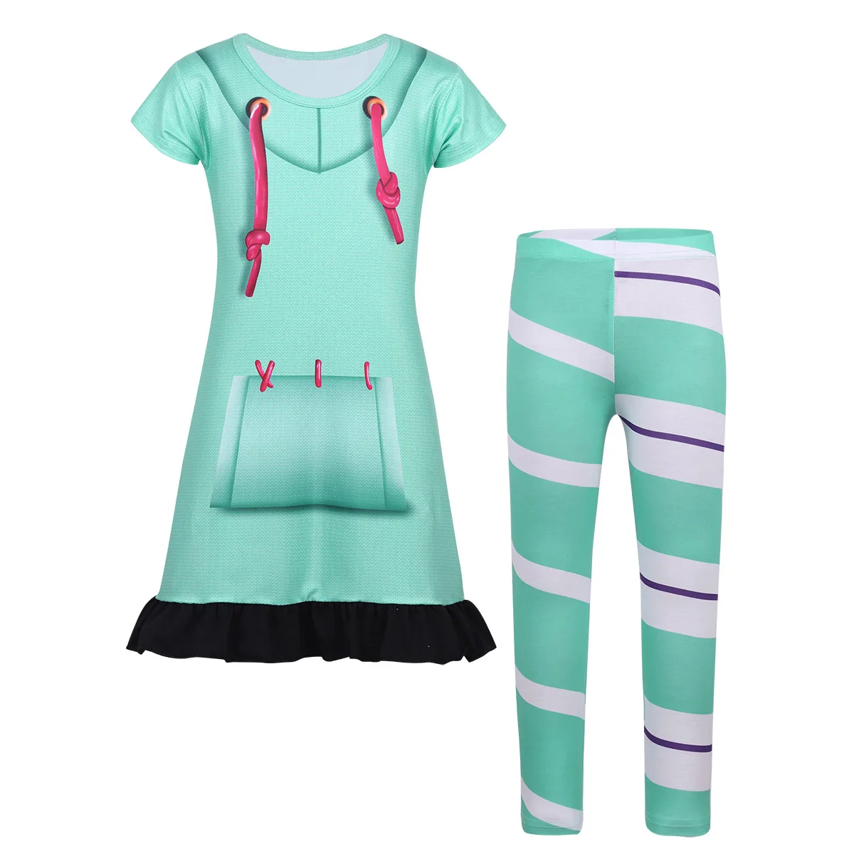 Mint Blue Костюм для девочек Vanellope von Schweetz, карнавальный костюм, платье для маленьких девочек с леггинсами для девочек, карнавальный костюм, нарядная одежда - Цвет: Mint Blue