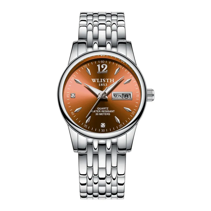 Women Silver Brown Модные парные часы для мужчин и женщин, часы от ведущего бренда, Роскошные Кварцевые часы, женские часы, часы для влюбленных, наручные часы, reloj hombre mujer - Цвет: Women Silver Brown