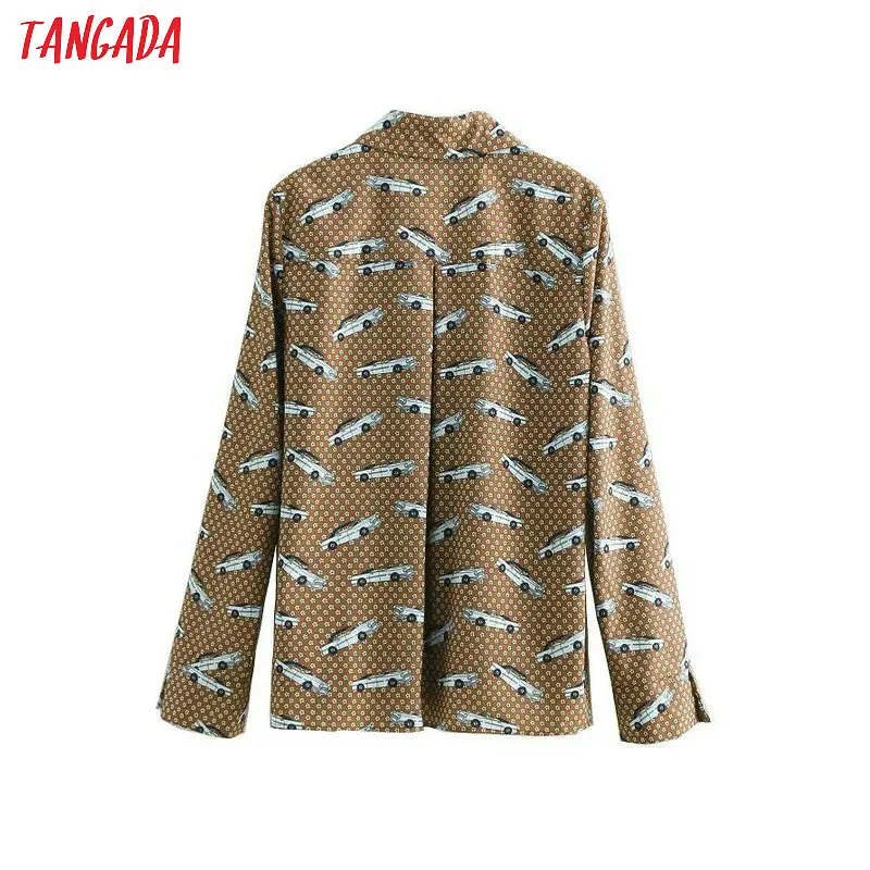 Tangada бежевая рубашка коричневая рубашка отложной воротник V-образный вырез рубашка с длинным рукавом рубашка с принтом стильная рубашкаBE304