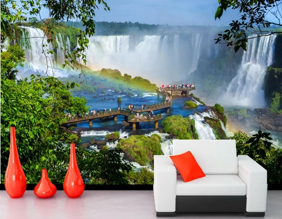 

Custom mural,Papel de parede Argentina Waterfalls Rainbow Nature wallpapers, living room sofa TV background bedroom wallpaper