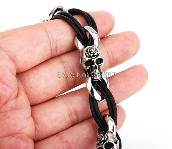 Браслет из натуральной кожи с черепами для мужчин и женщин украшение в