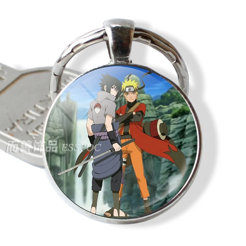 Аниме Наруто Shippuden модный брелок кулон стеклянный купольный кабошон Узумаки Наруто Учиха Саске ювелирный брелок кольцо подарок