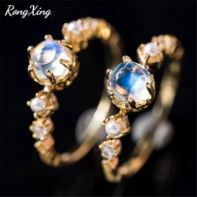 RongXing Очаровательные Круглые Белые фотокольца для женщин желтое золото