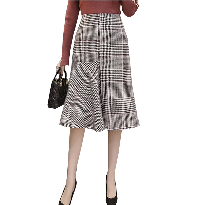 Новинка 2017 осенне зимняя модная офисная пикантная юбка трапеция в клетку с