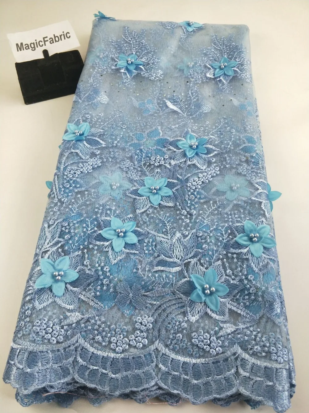 High Quality Nigerian 3D Flower Lace With Beads African French Net Fabric Embroidered Tulle For Dress CN007 | Дом и сад
