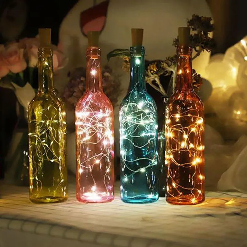 2 м 20LED серебряная проволока Сказочная гирлянда пробка для бутылок стекла