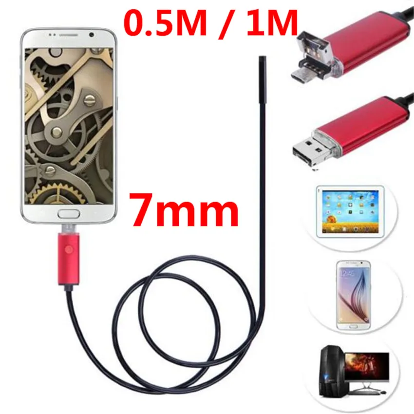 0 5 м/1 м 2 в 1 USB эндоскоп осмотр 7 мм камера 6 LED HD IP67 Водонепроницаемый для Andorid
