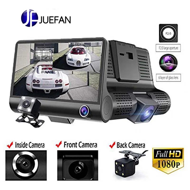 JUEFAN новинка 4 0 дюйма 1080 P двойной объектив Full HD Автомобильный видеорегистратор