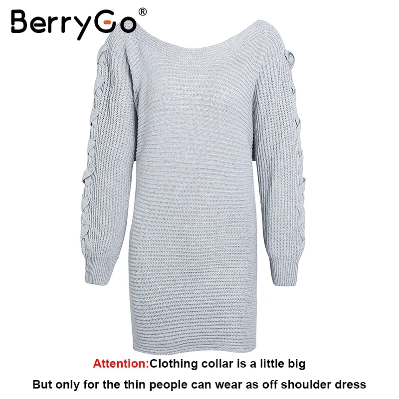 BerryGo трикотажное платье свитер с круглым вырезом для женщин Повседневный пуловер