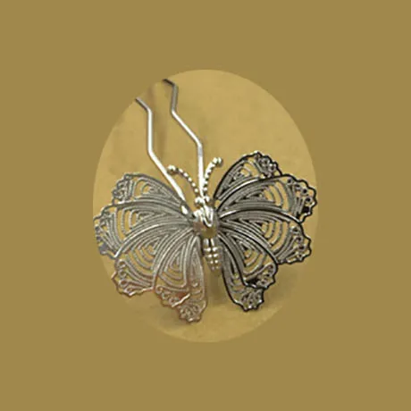 Rhodium 5 шт./лот, 68 мм, Женская палочка для волос, латунная филигранная шпилька с бабочкой, ручная работа, заколка для волос, сделай сам, свадебная головка, ювелирное изделие, аксессуары - Цвет: Rhodium