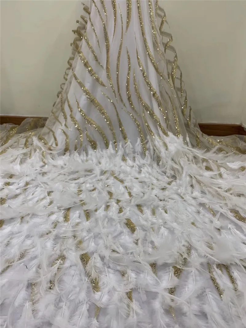 Модная блестящая африканская сетчатая кружевная ткань с 3d перьями новый дизайн