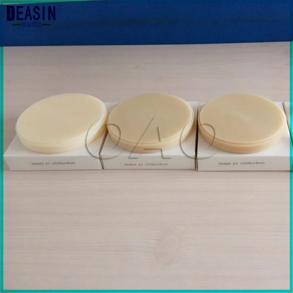 5PCS A1 A2 A3  dental PMMA resin disc 98*14mm for CAD/CAM Dental CADCAM PMMA Resin Disc 14mm Thick 5pcs/lot