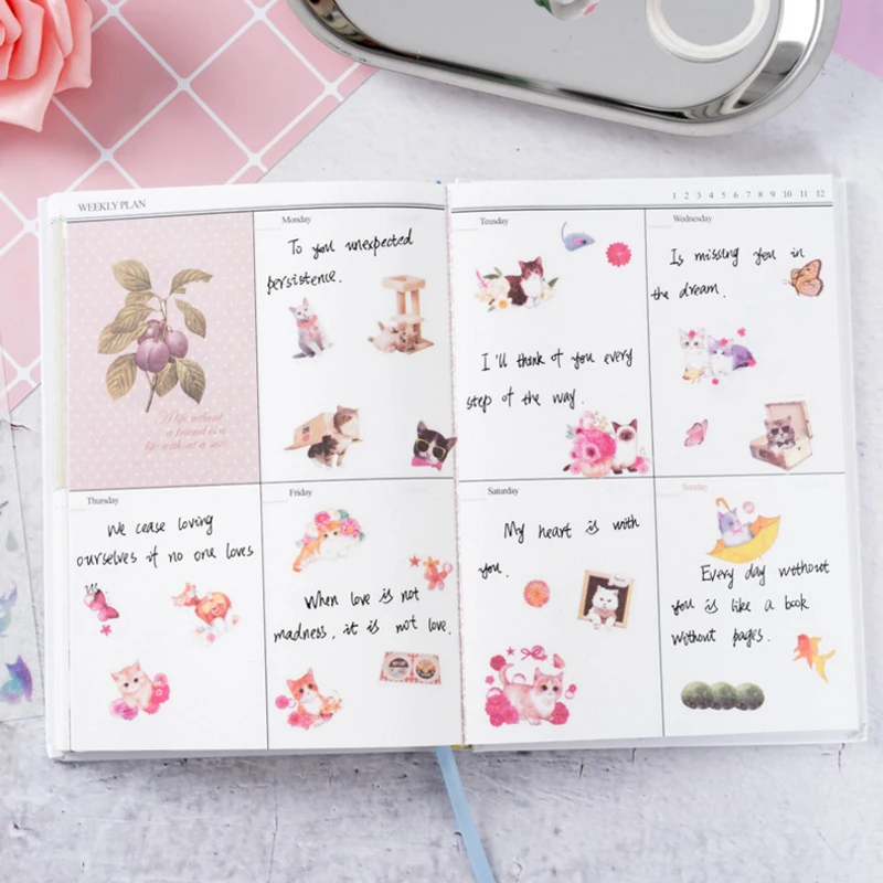 6 листов/лот DIY Kawaii мультфильм Кот Бабочка цветок наклейки из бумаги васи кошки наклейки Скрапбукинг Дневник украшения Фотоальбом